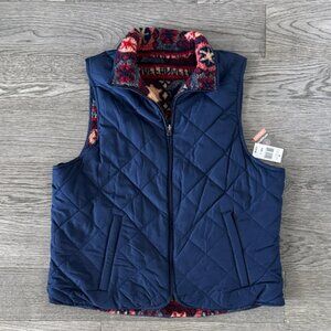 🌼44 NORTH🌼 NWT Quilted Navy Blue Reversible Fleece Lined Vest, Size L